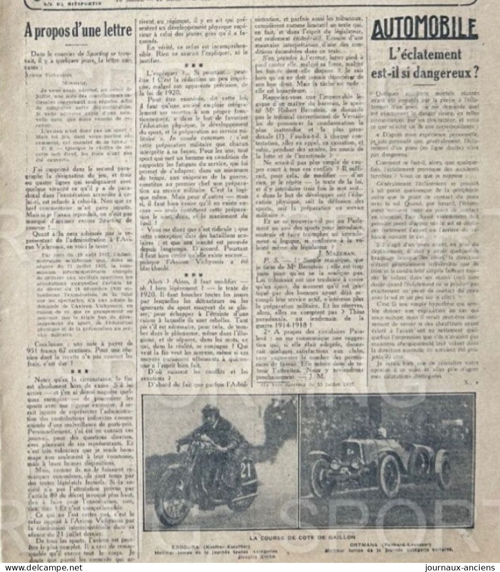 1927 Rare Revue Sportive " SPORTING " CYCLISME - COURSE DE GAILLON - FOOTBALL LEVALLOIS - RUGBY - ATHLÉTISME - BOXE - 1900 - 1949