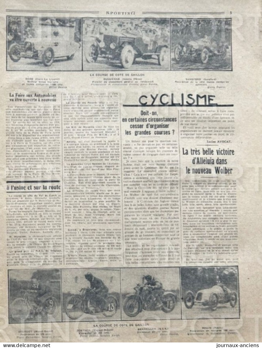 1927 Rare Revue Sportive " SPORTING " CYCLISME - COURSE DE GAILLON - FOOTBALL LEVALLOIS - RUGBY - ATHLÉTISME - BOXE - 1900 - 1949