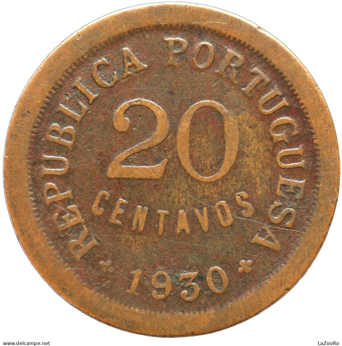 LaZooRo: Portuguese Cape Verde 20 Centavos 1930 VF - Kaapverdische Eilanden