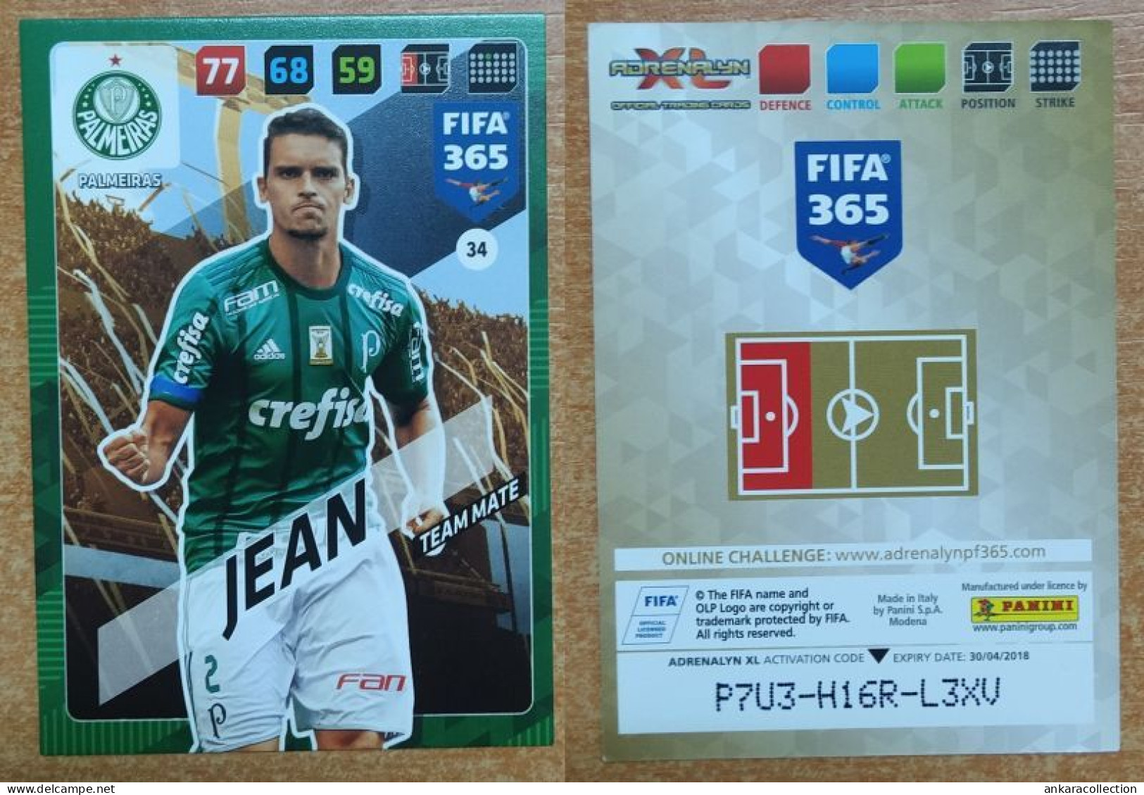 AC - 34 JEAN  PALMEIRAS  PANINI FIFA 365 2018 ADRENALYN TRADING CARD - Kunstschaatsen