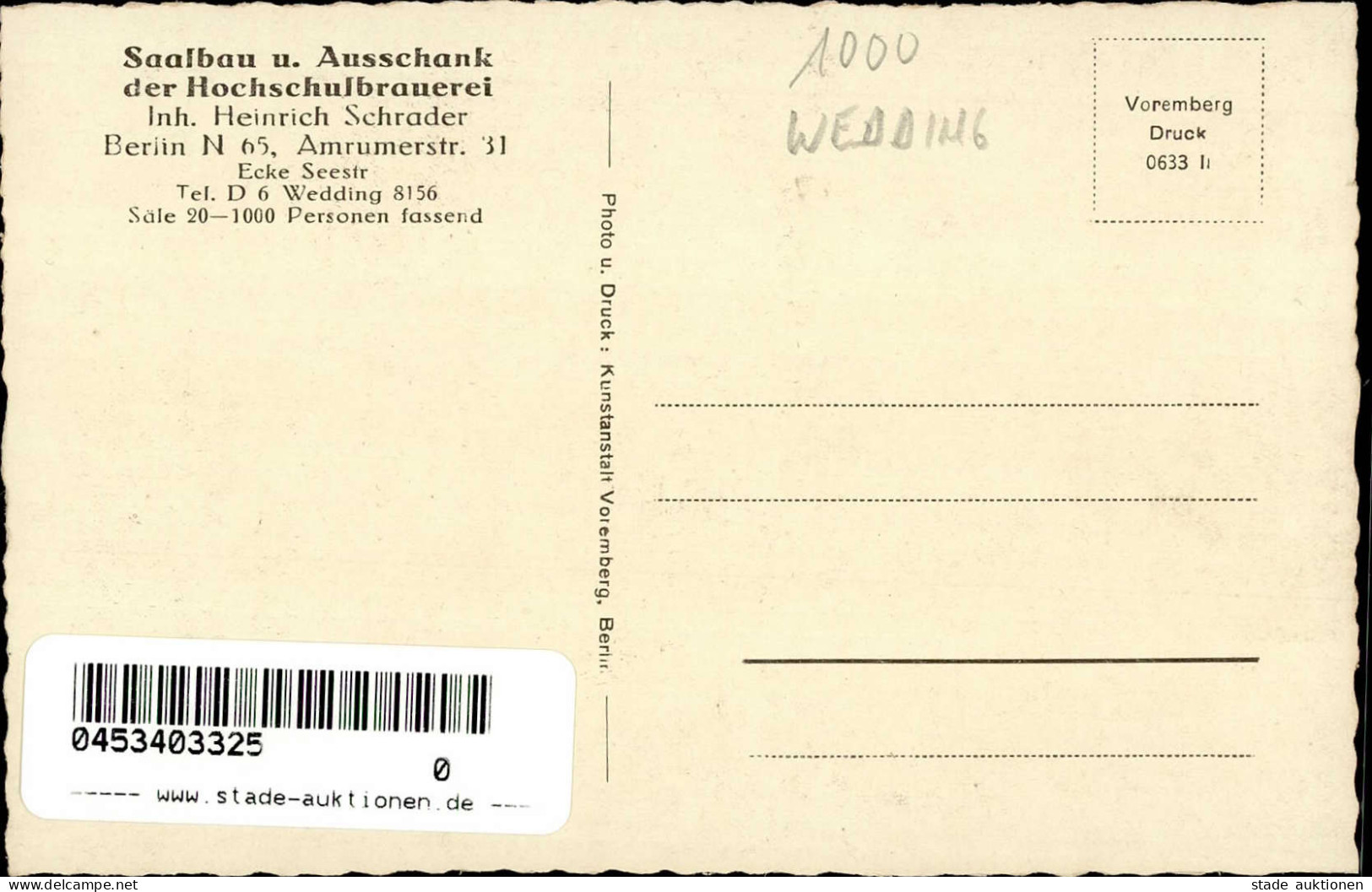 BERLIN-WEDDING (1000) - HOCHSCHUL-BRAUEREI Amrumerstrasse 31 I - Plötzensee