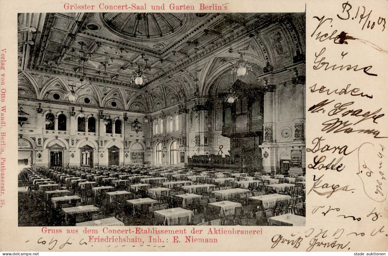 Berlin (1000) Concert-Saal Der Aktienbrauerei Friedrichshain Inh. Niemann, E. 1903 I-II - Plötzensee