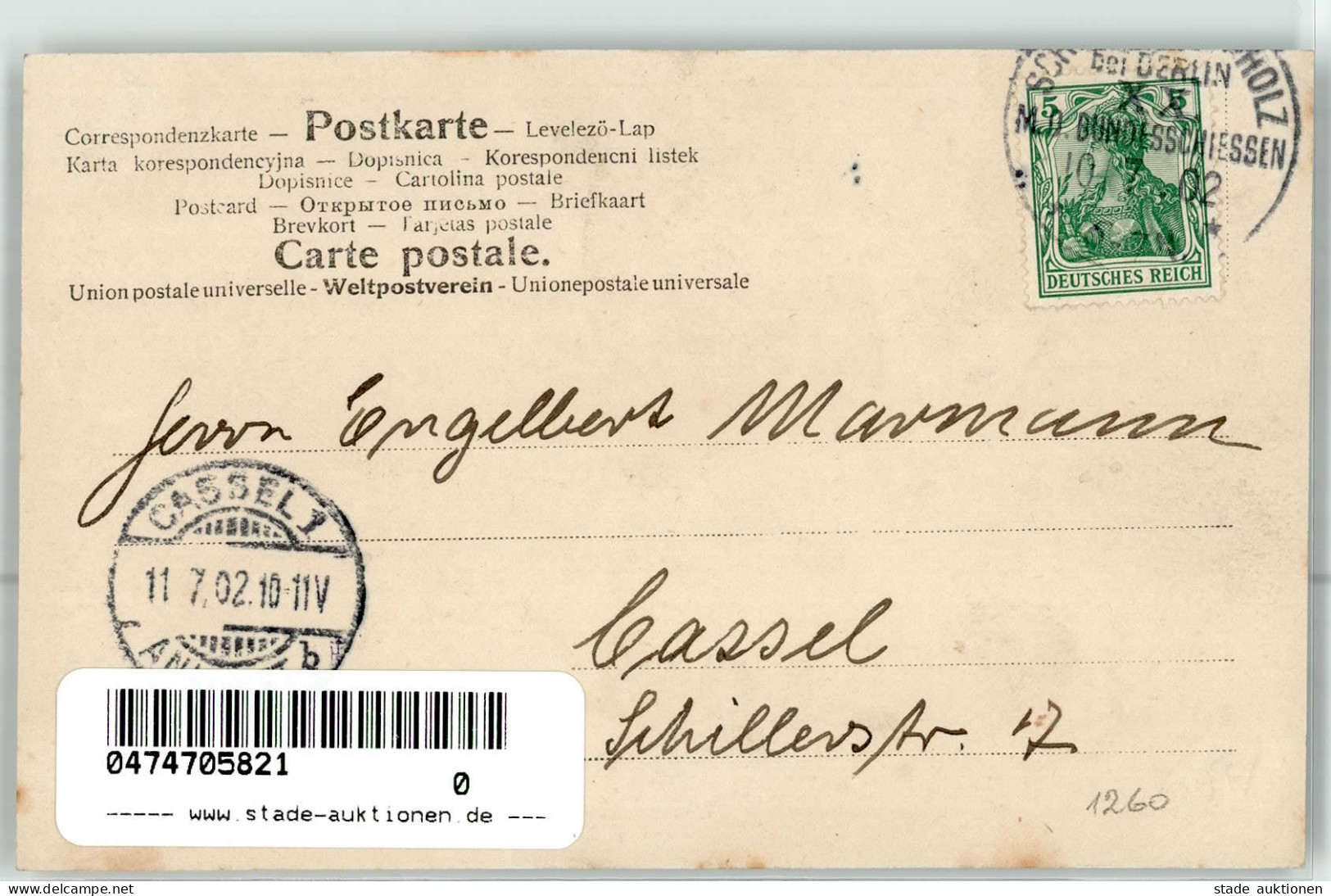 Berlin (1000) XX. Mitteldeutsches Bundesschießen Juli 1902 Sonderstempel I - Plötzensee