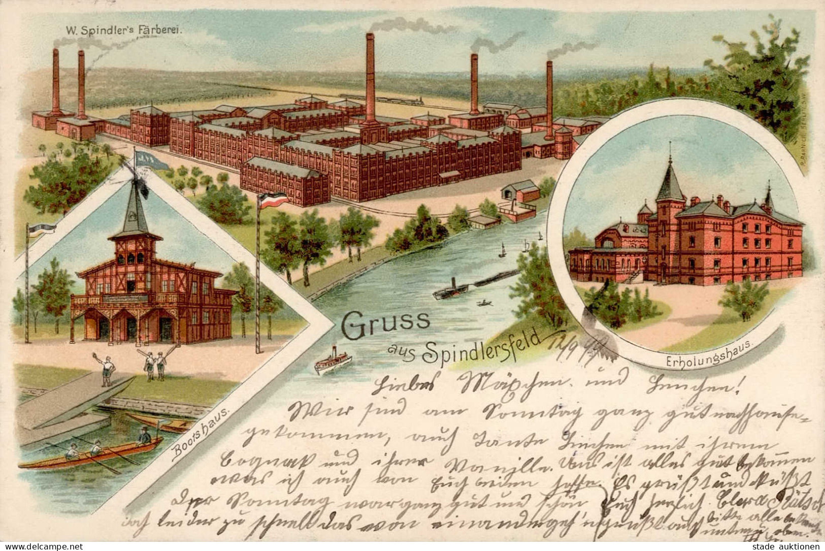 Berlin Köpenick (1000) Spindlersfeld Erholungshaus Bootshaus Spindlers Färberei 1899 II (Stauchung, Stempeldurchdruck) - Ploetzensee