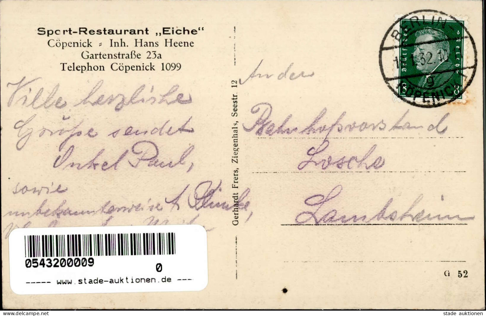 Berlin Köpenick (1000) Sport Restaurant Eiche Inh. Hans Heene I-II - Plötzensee