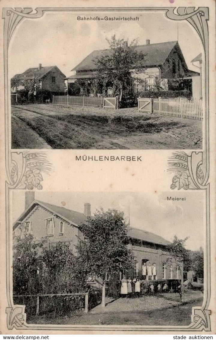 Mühlenbarbek (2217) Bahnhofs Gasthaus Meierei I-II (Eckstauchungen, Fleckig) - Autres & Non Classés