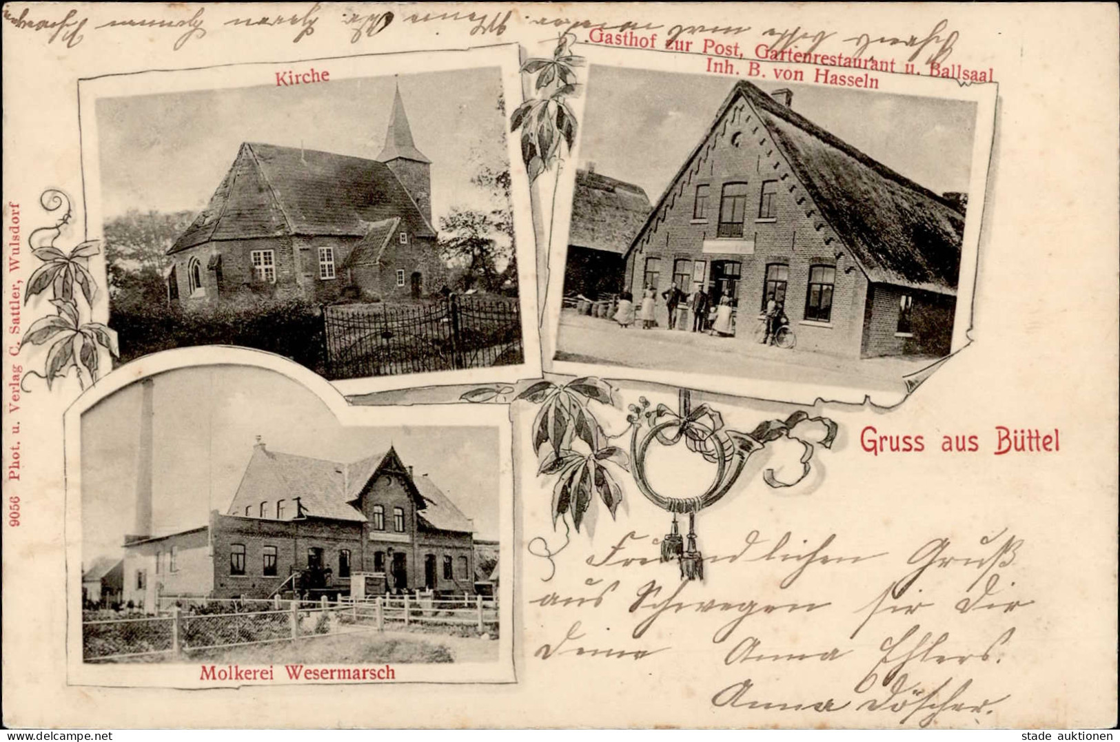 Büttel (2211) Gasthaus Zur Post Inh. Hasseln Molkerei Wesermarsch Kirche 1904 I-II - Autres & Non Classés