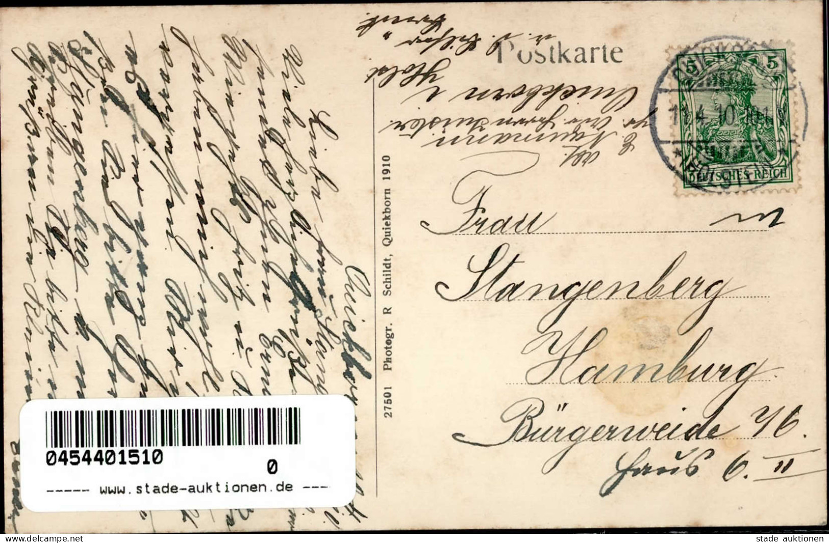 Quickborn (2224) Landbesitz Von Juister, Otto An Der Bilser Brück 1910 I-II (RS Leicht Fleckig) - Other & Unclassified