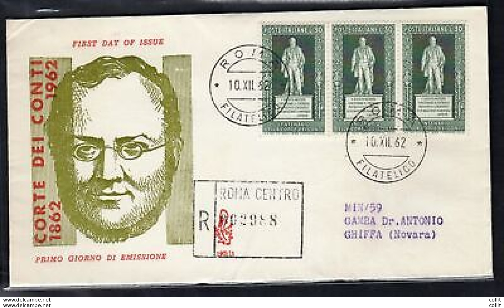 Italia FDC Venetia 62 Corte Conti Striscia Di Tre Viaggiata Racc. Per L'Italia - FDC