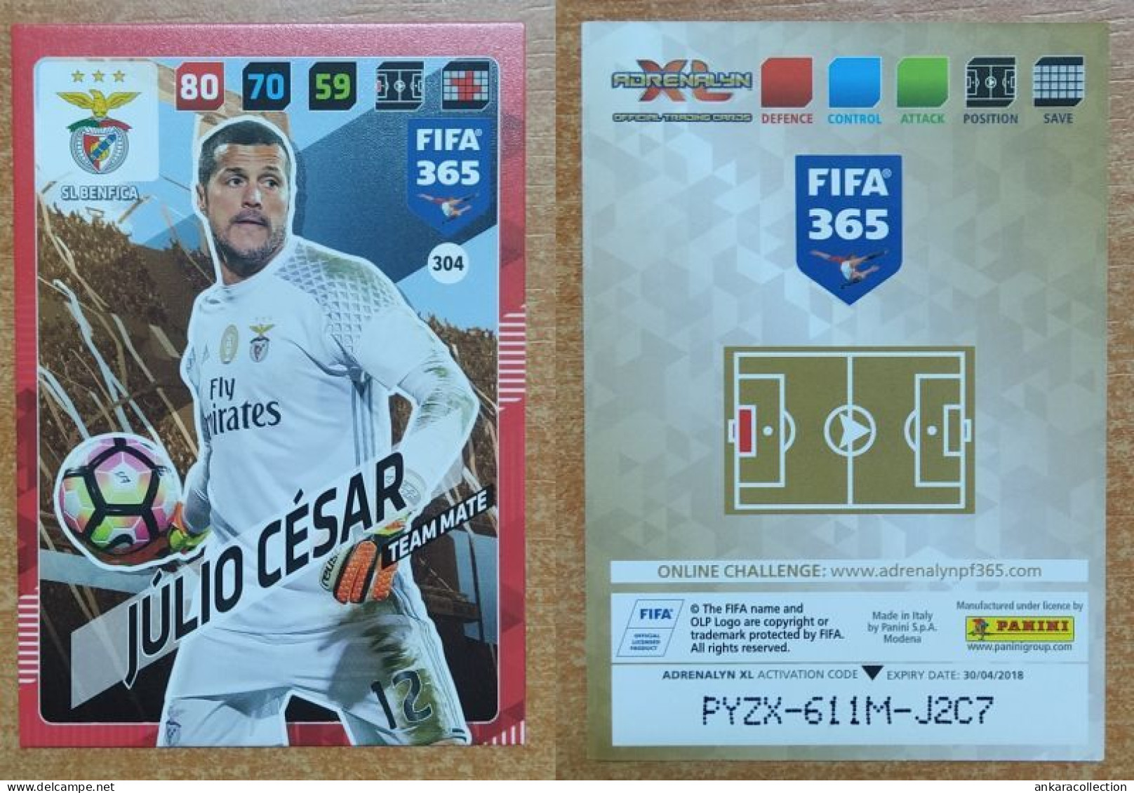 AC - 304 JULIO CESAR  SL BENFICA  PANINI FIFA 365 2018 ADRENALYN TRADING CARD - Patinaje Artístico