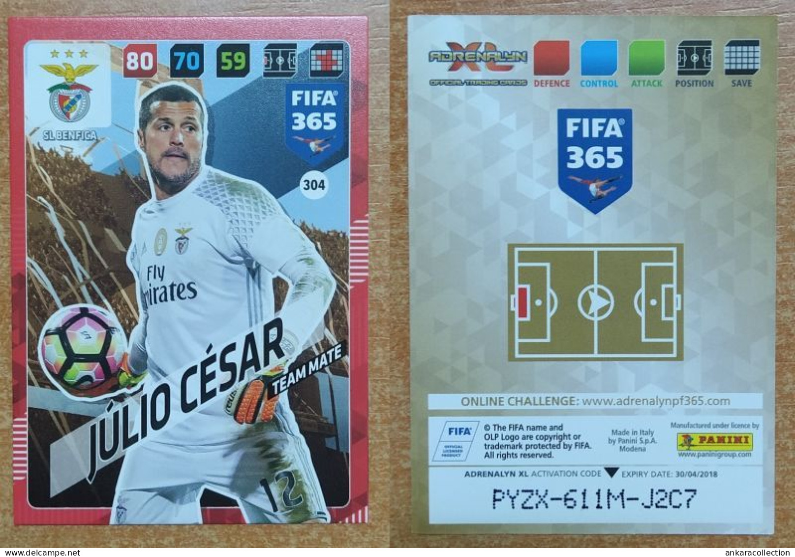 AC - 304 JULIO CESAR  SL BENFICA  PANINI FIFA 365 2018 ADRENALYN TRADING CARD - Patinage Artistique