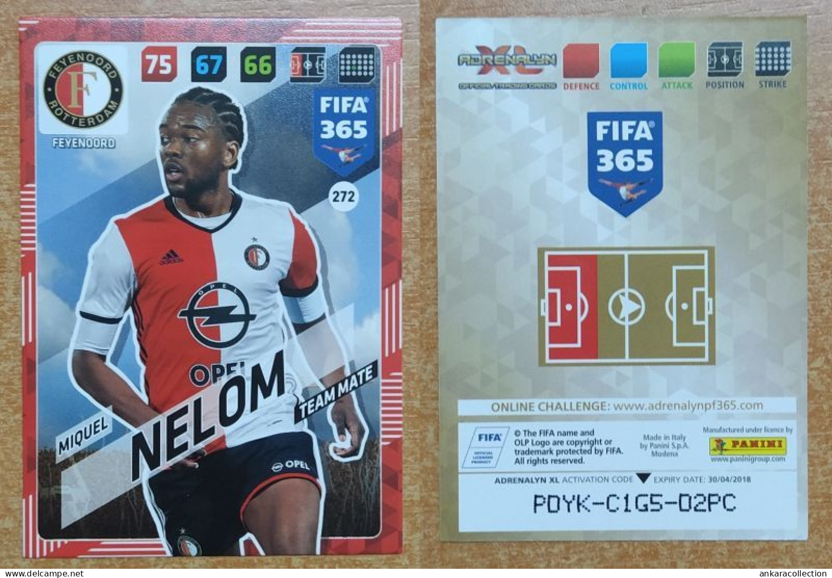 AC - 272 MIQUEL NELOM  FEYENOORD  PANINI FIFA 365 2018 ADRENALYN TRADING CARD - Patinaje Artístico