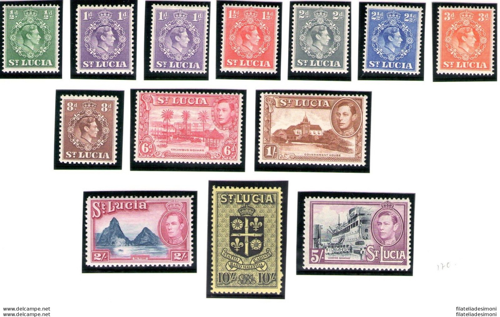 1938 ST. LUCIA S.G. 128a/141 13 Valori  MLH/* - Other & Unclassified
