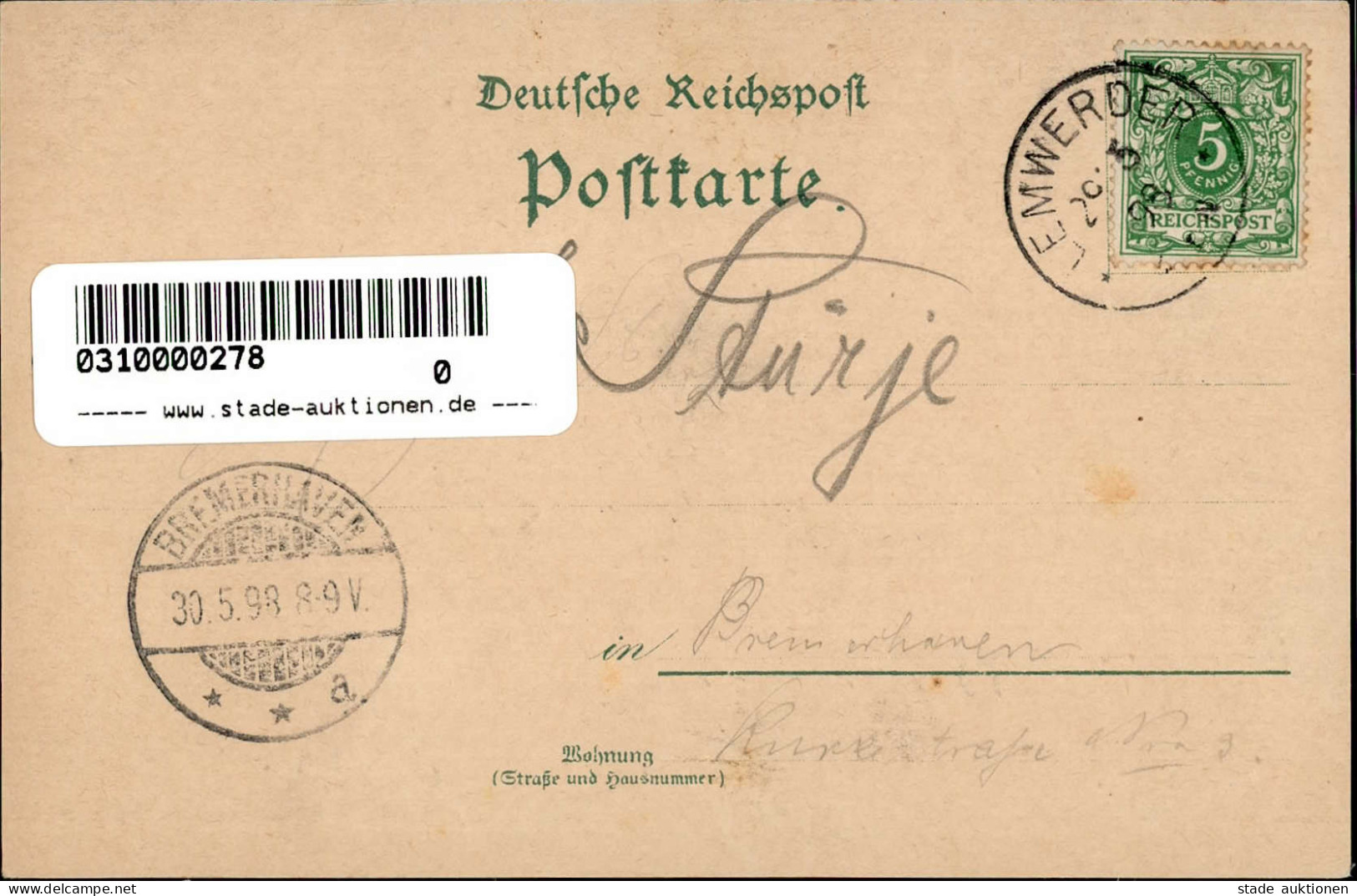 Lemwerder (2874) Gasthaus Zur Traube 1898 I-II (fleckig) - Autres & Non Classés