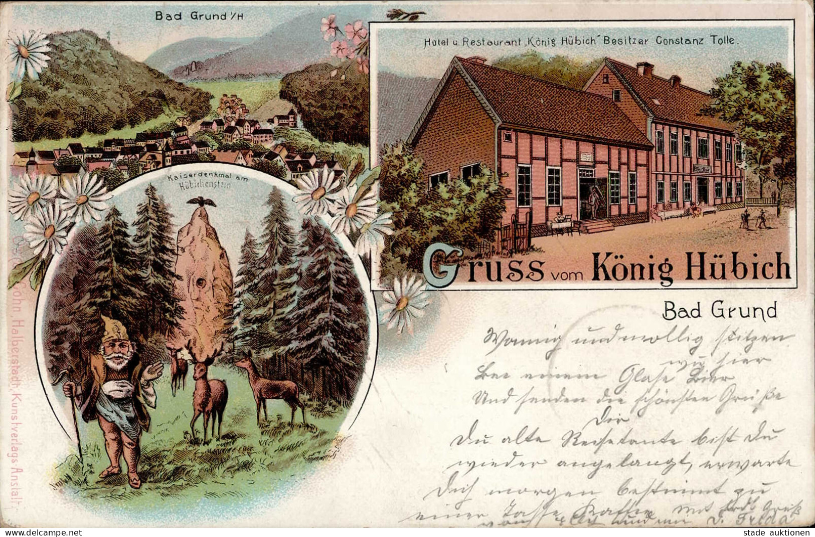 Bad Grund (3362) Hotel Gasthaus König Hübich Besitzer Constanz Tolle Kaiserdenkmal Am Hübichstein Zwerg 1898 I-II Lutin - Andere & Zonder Classificatie