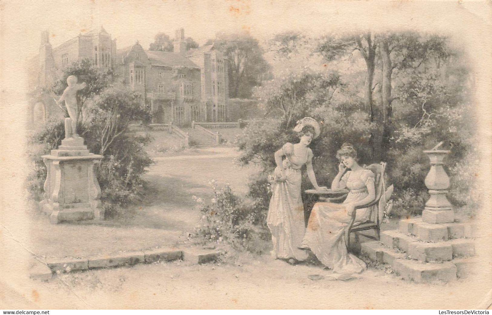 ILLUSTRATEURS - NON SIGNES - Deux Femmes Dans Le Jardin - Carte Postale Ancienne - Non Classés