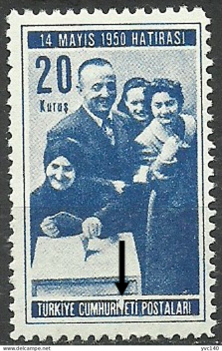 Turkey; 1950 General Elections 20 K. "Printing Stain" - Ongebruikt