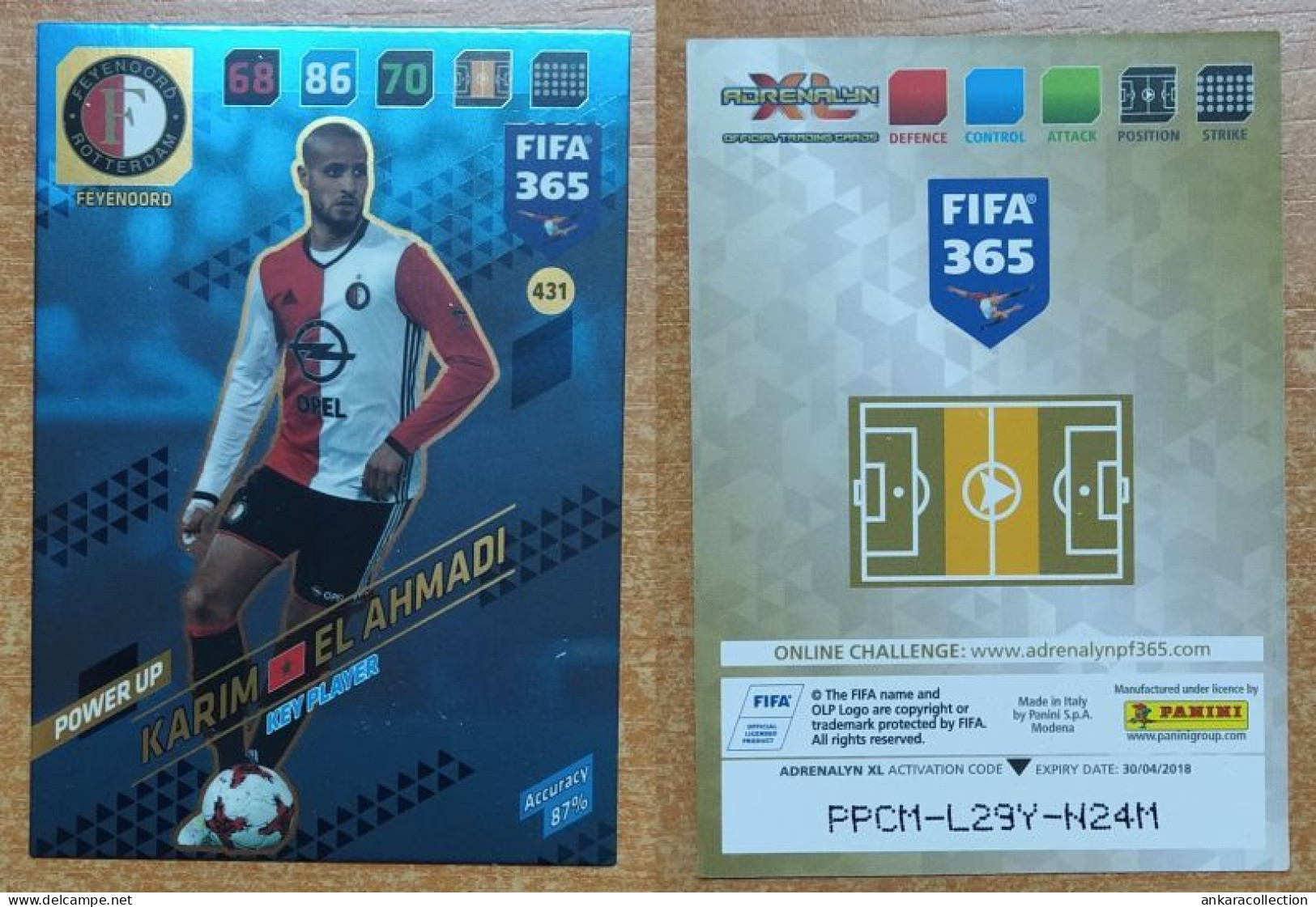 AC - 431 KARIM AL AHMADI  FEYENOORD  POWER UP KEY PLAYERS  PANINI FIFA 365 2018 ADRENALYN TRADING CARD - Skating (Figure)