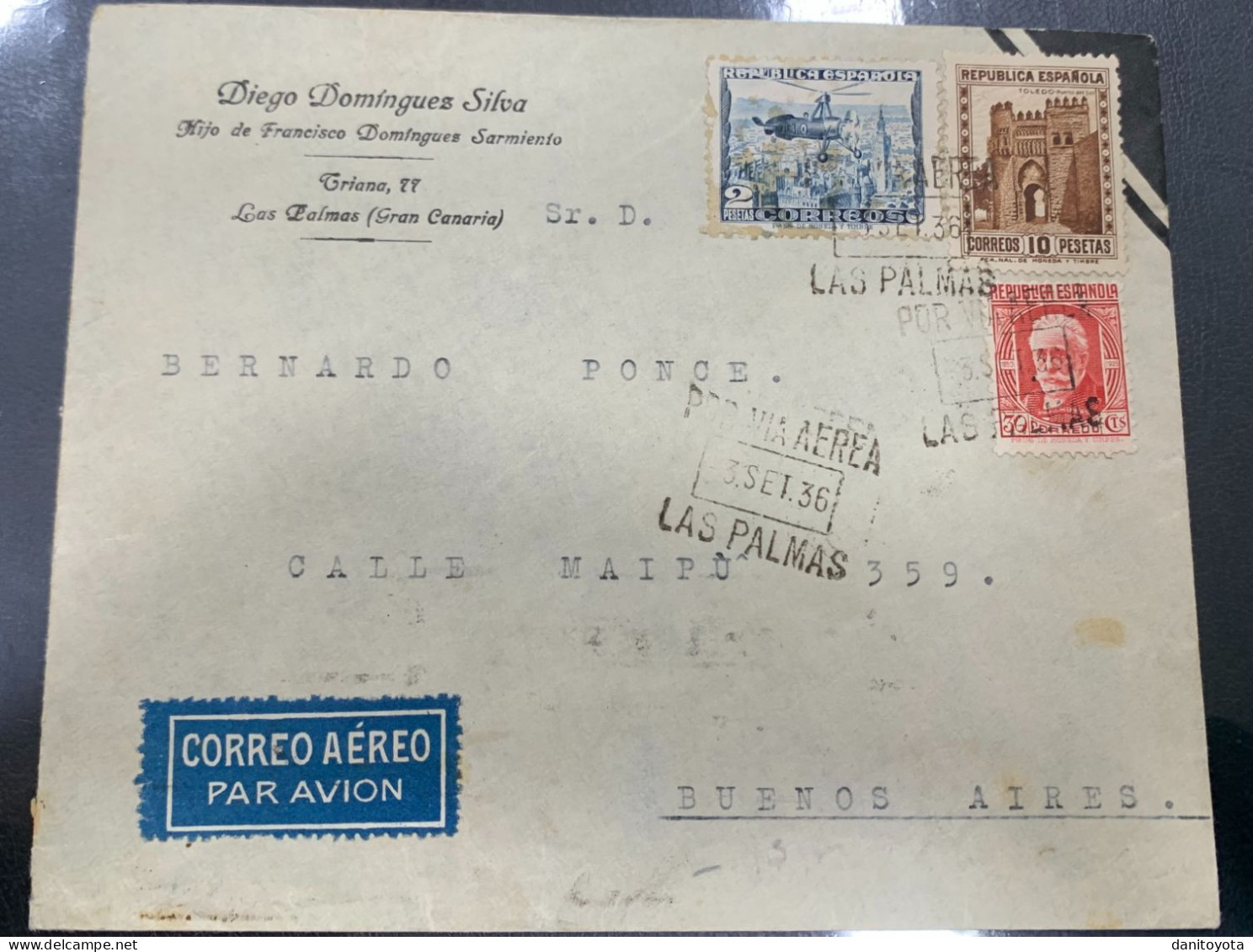 AÑO 1936. LAS PALMAS/ BUENOS AIRES - Covers & Documents