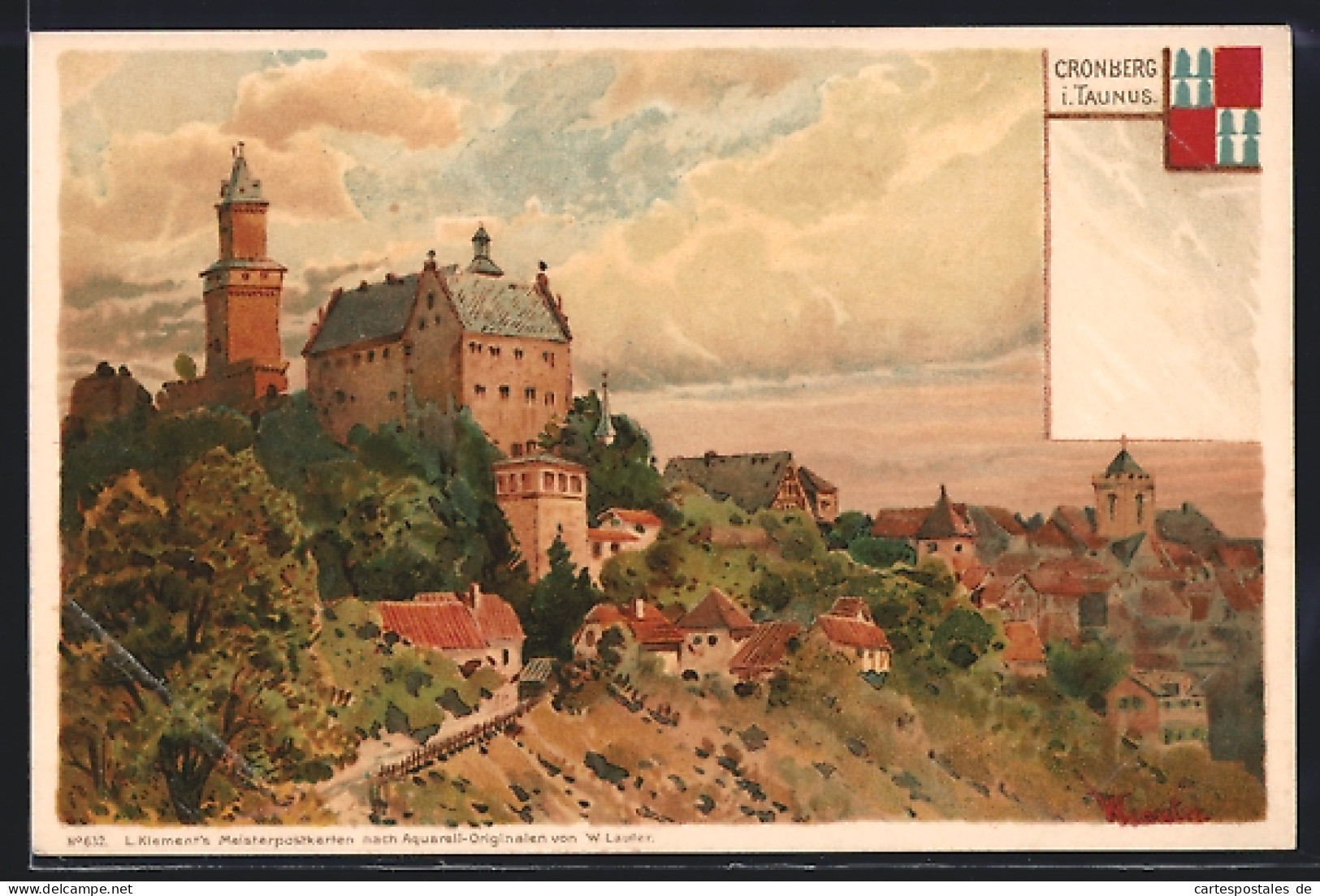 Künstler-Lithographie Kronberg, Blick Zum Schloss, Wappen  - Kronberg
