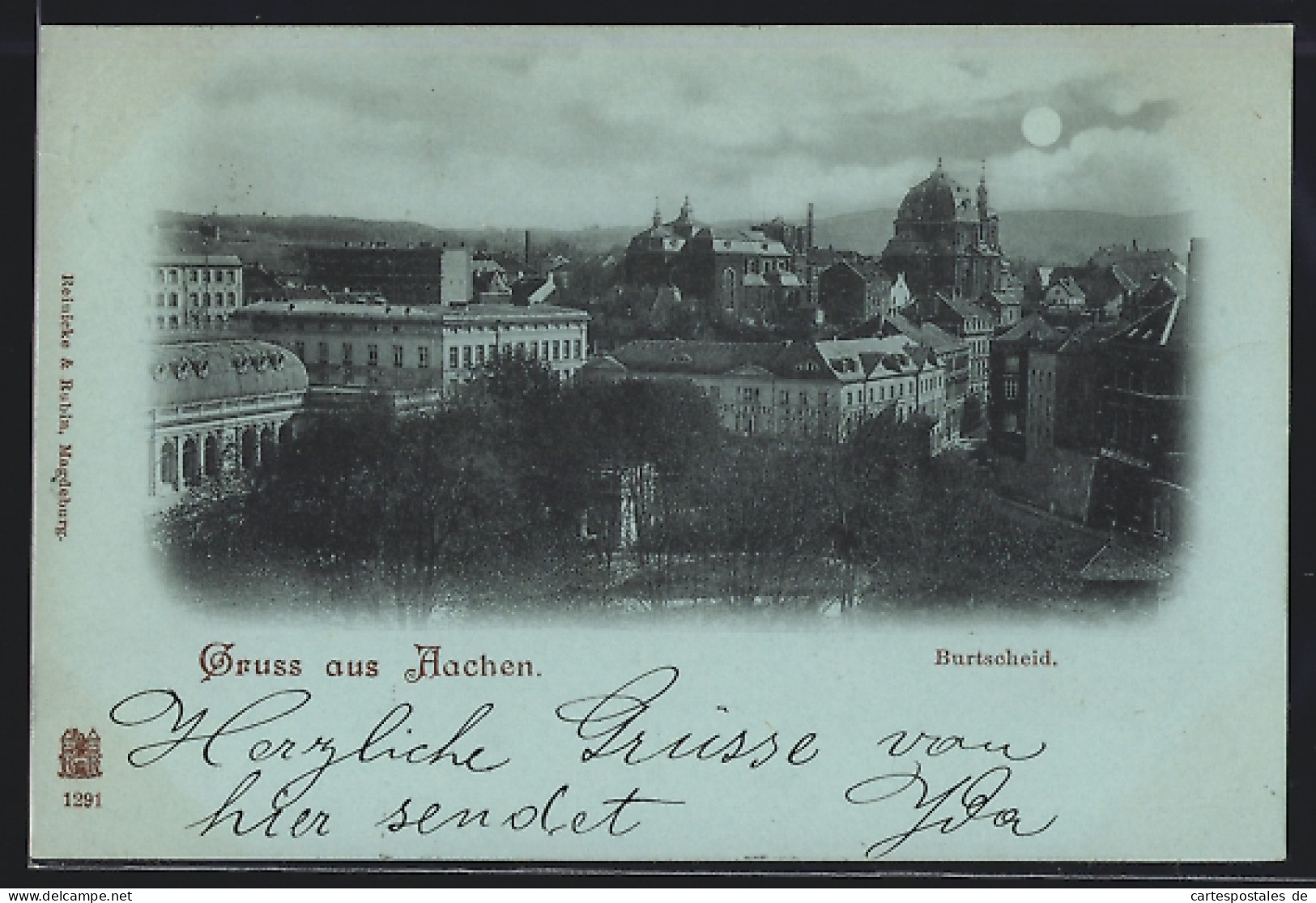 Mondschein-AK Aachen, Blick Auf Burtscheid  - Aken