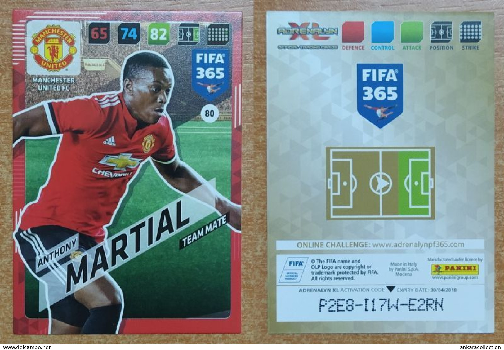 AC - 80 ANTHONY MARTIAL  MANCHESTER UNITED  PANINI FIFA 365 2018 ADRENALYN TRADING CARD - Patinaje Artístico