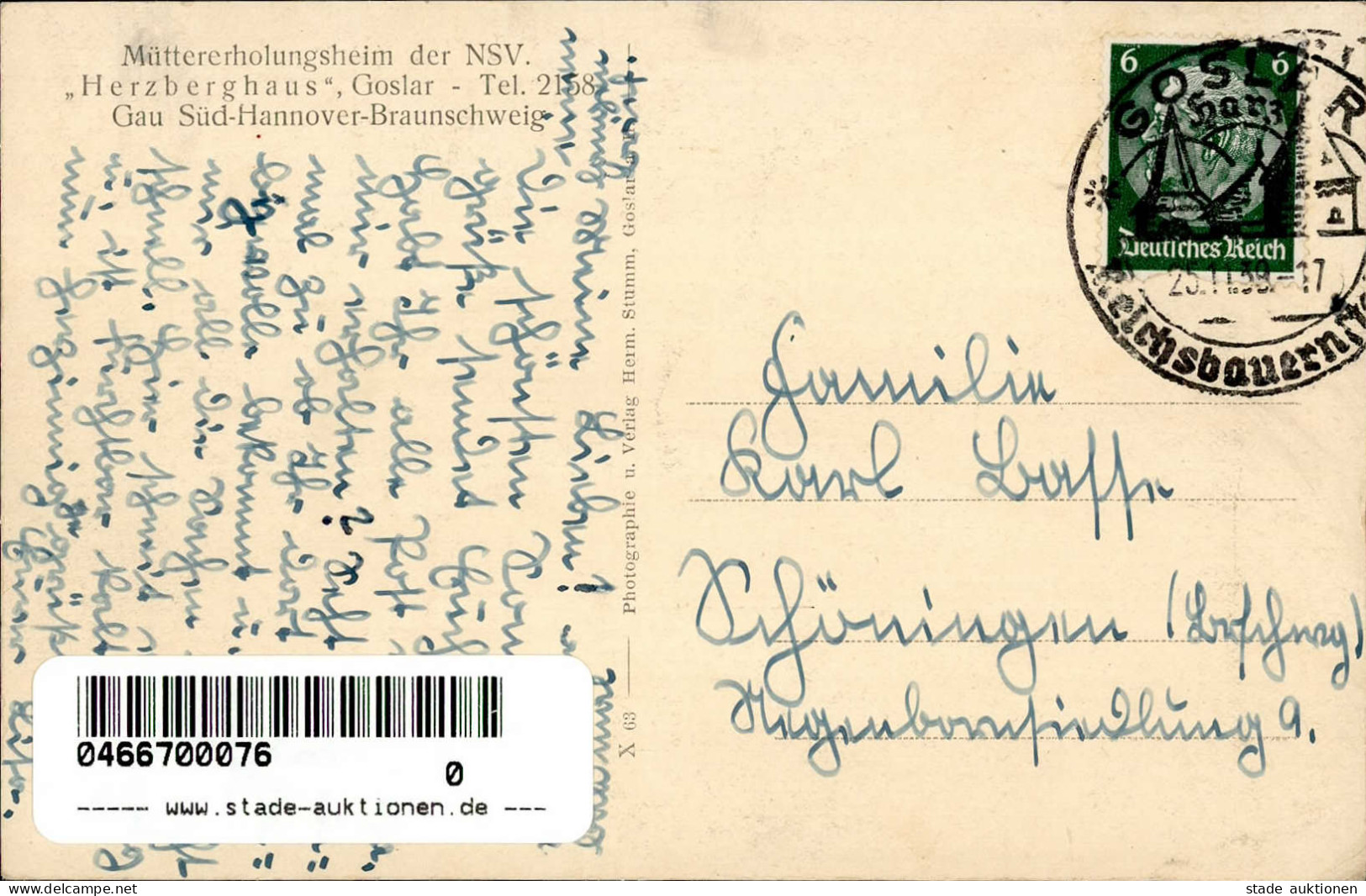 Goslar (3380) Mütter Sanatorium Der NSV Sonderstempel I- - Goslar