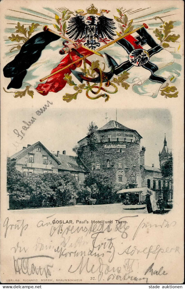 Goslar (3380) Präge-Karte Hotel Paul II (kleine Stauchung) - Goslar
