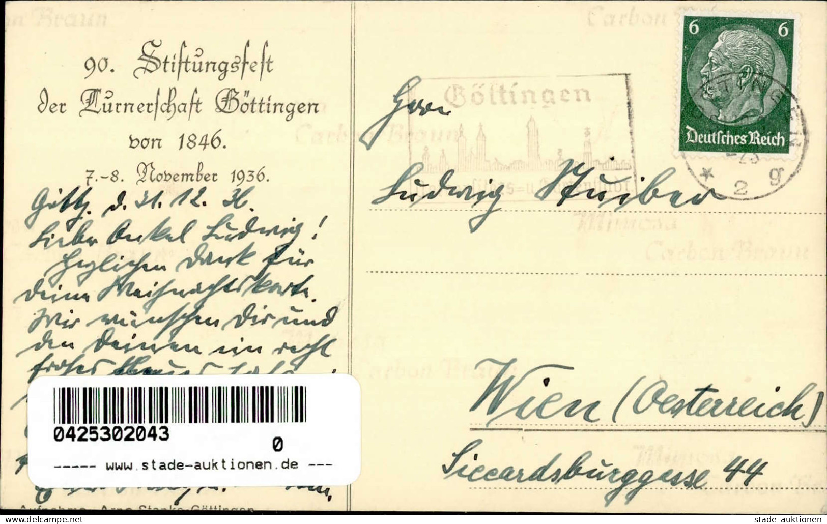 Göttingen (3400) 90. Stiftungsfest Der Turnerschaft Göttingen 7. Bis 8. November 1936 I - Goettingen