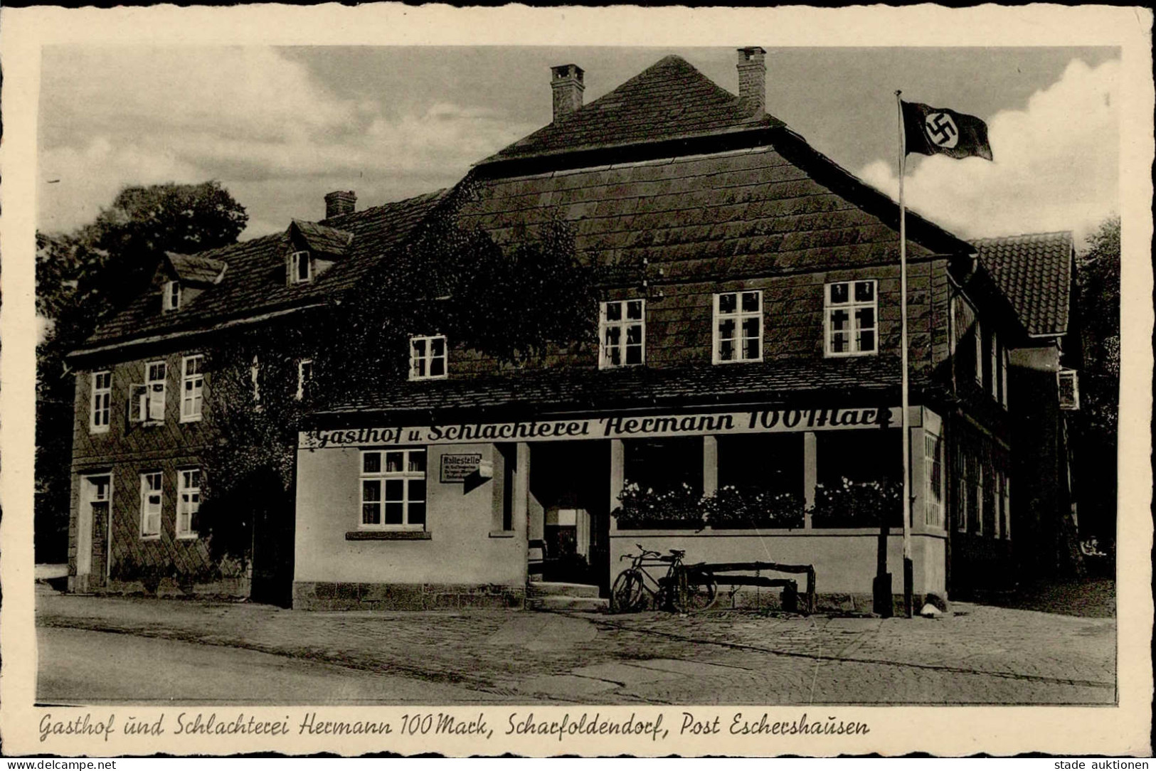 Scharfoldendorf (3456) Gasthaus Schlachterei Hermann 100 Mark I-II (Randstauchungen) - Other & Unclassified