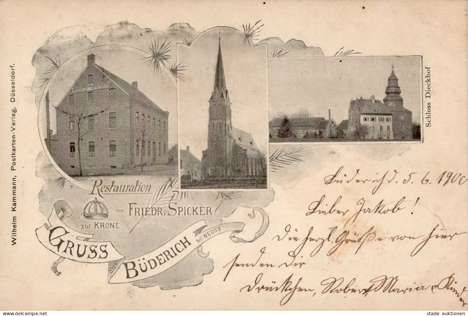 Büderich (4005) Gasthaus Zur Krone Inh. Spicker Kirche Schloss 1900 I-II - Duesseldorf