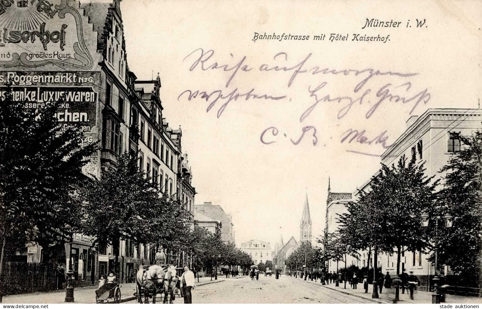 Münster (4400) Bahnhofstrasse Hotel Kaiserhof 1906 Bahnpost Rheine-Soest Zug 642 5.4.06 I- - Muenster
