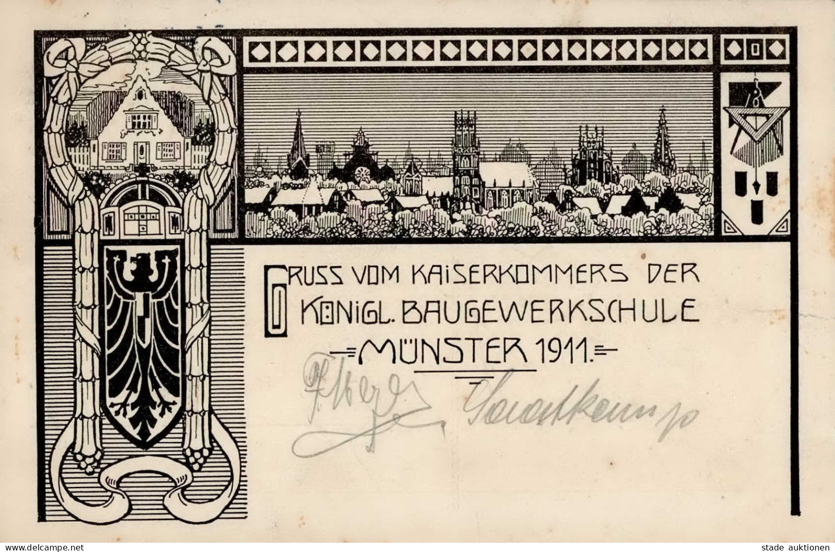 Münster (4400) Kaiserkommers Der Kgl. Baugewerkschule 1911 II (Stauchung) - Muenster