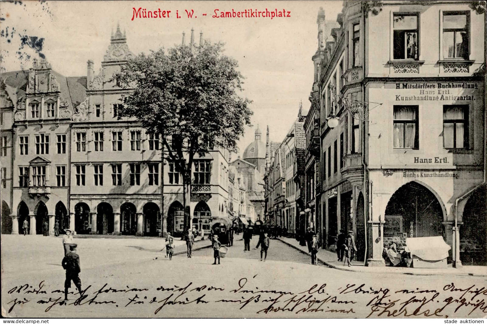 Münster (4400) Lambertikirchplatz Kunst-und Buchhandlung Ertl 1910 I-II - Münster