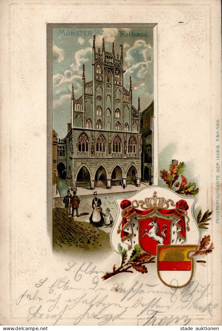 Münster (4400) Rathaus Prägekarte 1900 II (Stauchung) - Münster