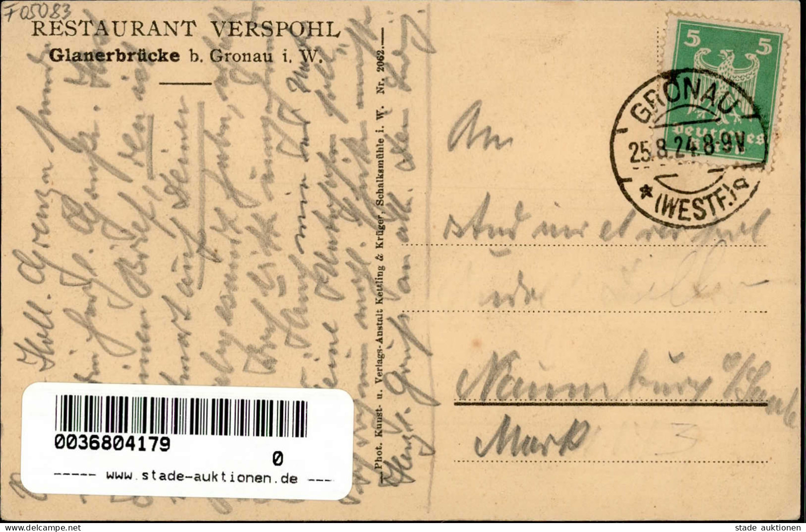 Gronau (4432) Gasthaus Verspohl 1924 I- - Other & Unclassified