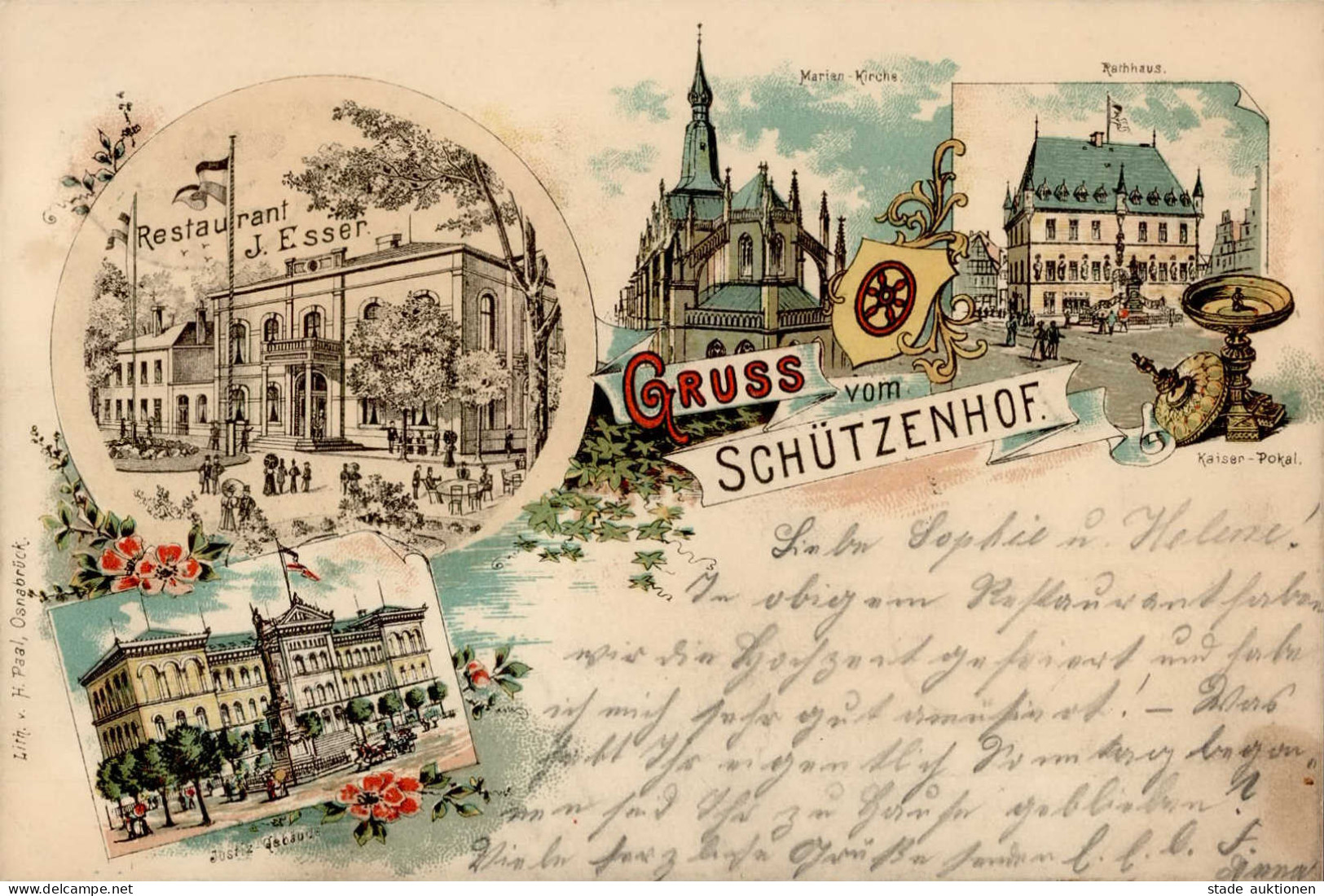 Osnabrück (4500) Gasthaus Zum Schützenhof Rathaus Marienkirche 1898 I - Osnabrueck