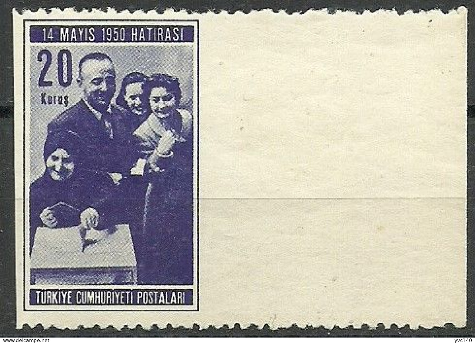 Turkey; 1950 General Elections 20 K. ERROR "Imperf. Edge & Color Tone Variety" - Unused Stamps