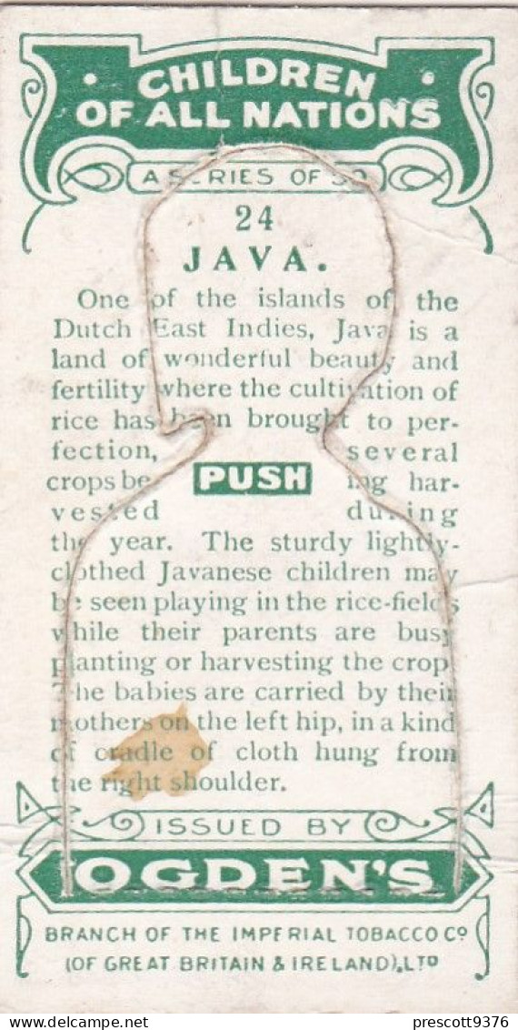 24 Java - Children Of All Nations 1924  - Ogdens  Cigarette Card - Original, Antique, Push Out - Ogden's