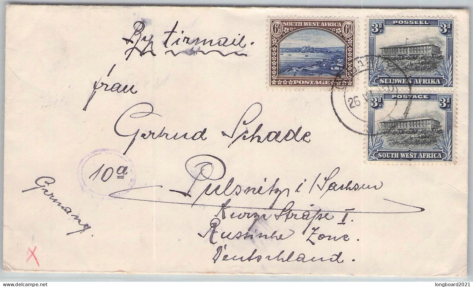 SOUTH WEST AFRICA - AIR MAIL 1950 GOBABIS - PULSNITZ/DE / 6325 - Zuidwest-Afrika (1923-1990)