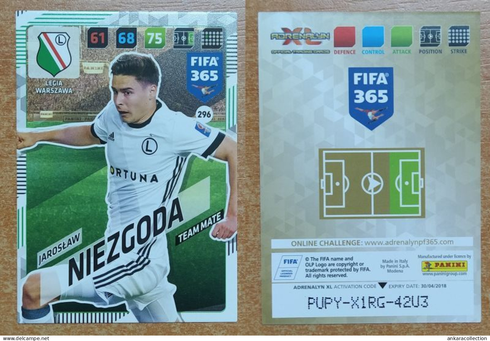 AC - 296 JAROSLAW NIEZGODA  LEGIA WARSZAWA  PANINI FIFA 365 2018 ADRENALYN TRADING CARD - Eiskunstlauf