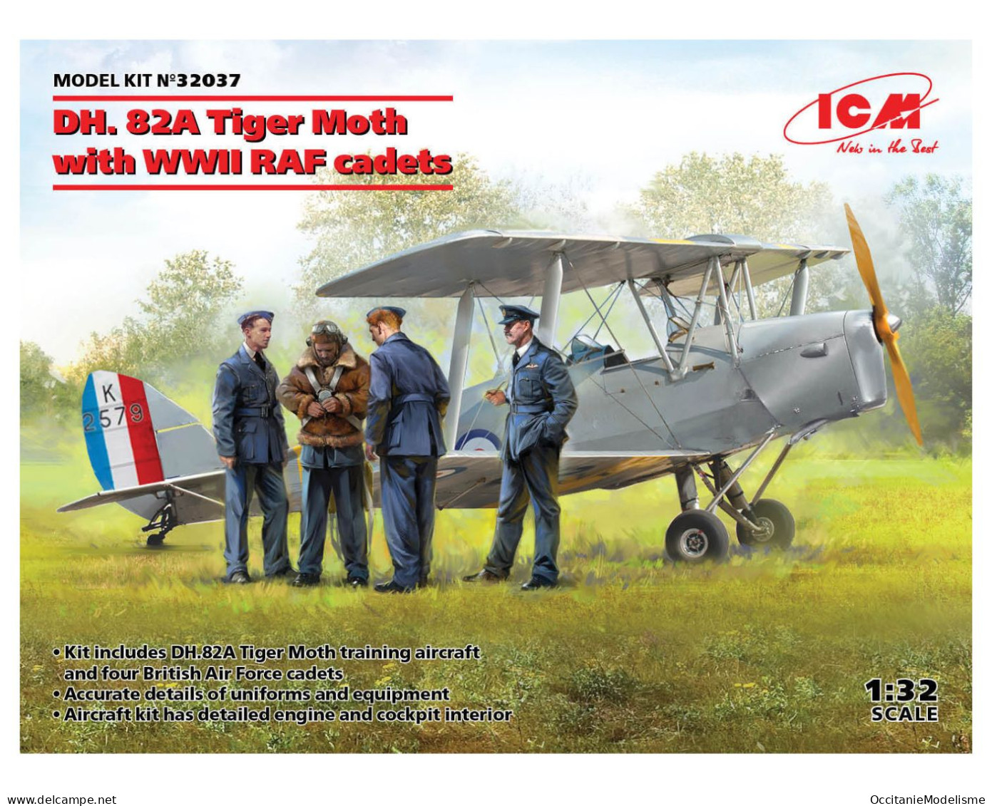 ICM - De Havilland DH. 82A TIGER MOTH Avec Cadets RAF WWII Maquette Kit Plastique Réf. 32037 Neuf NBO 1/32 - Vliegtuigen