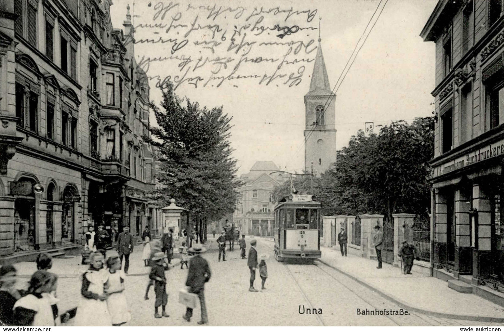 Unna (4750) Bahnhofstrasse Strassenbahn Litfaßsäule 1908 I- Tram - Other & Unclassified