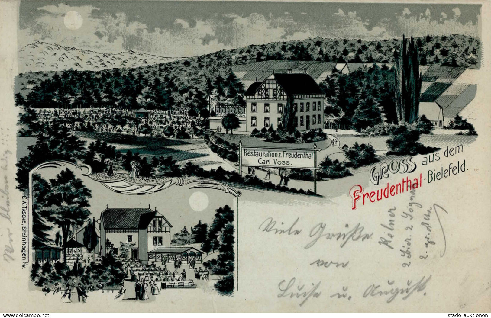Bielefeld (4800) Mondschein-Karte Gasthaus Zum Friedenthal 1905 I- - Bielefeld