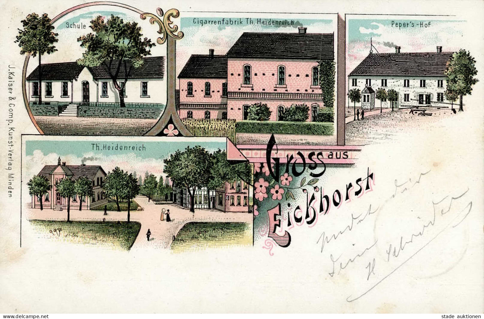 Eickhorst (4955) Gasthaus Pepers-Hof Zigarrenfabrik Heidenreich Schule 1898 I- - Other & Unclassified