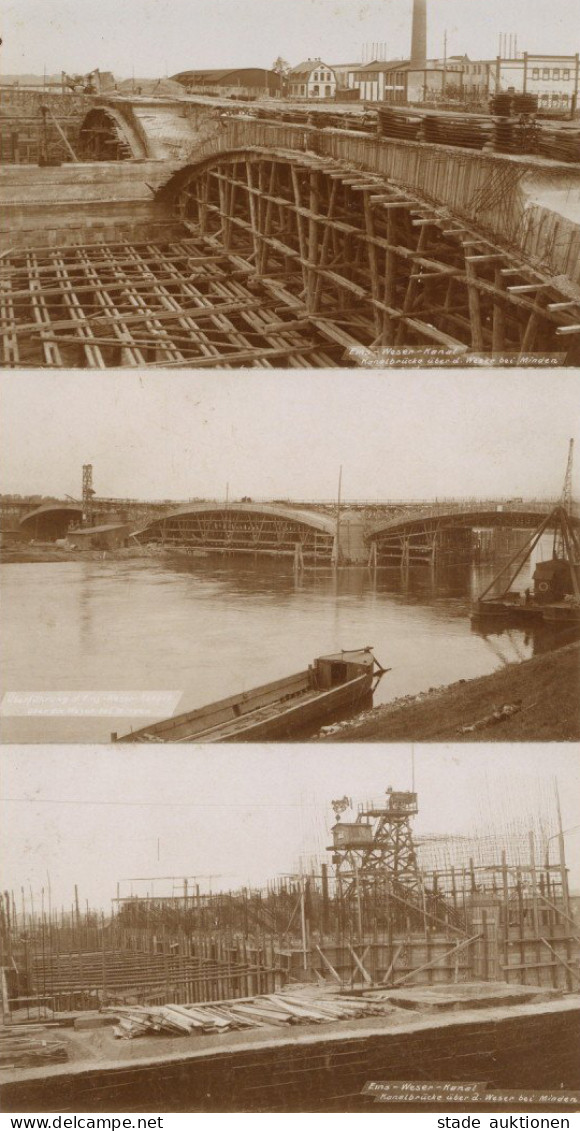 Minden (4950) Bau Der Alten Kanalbrücke Lot Mit 3 Foto-AK Um 1913 I-II - Minden