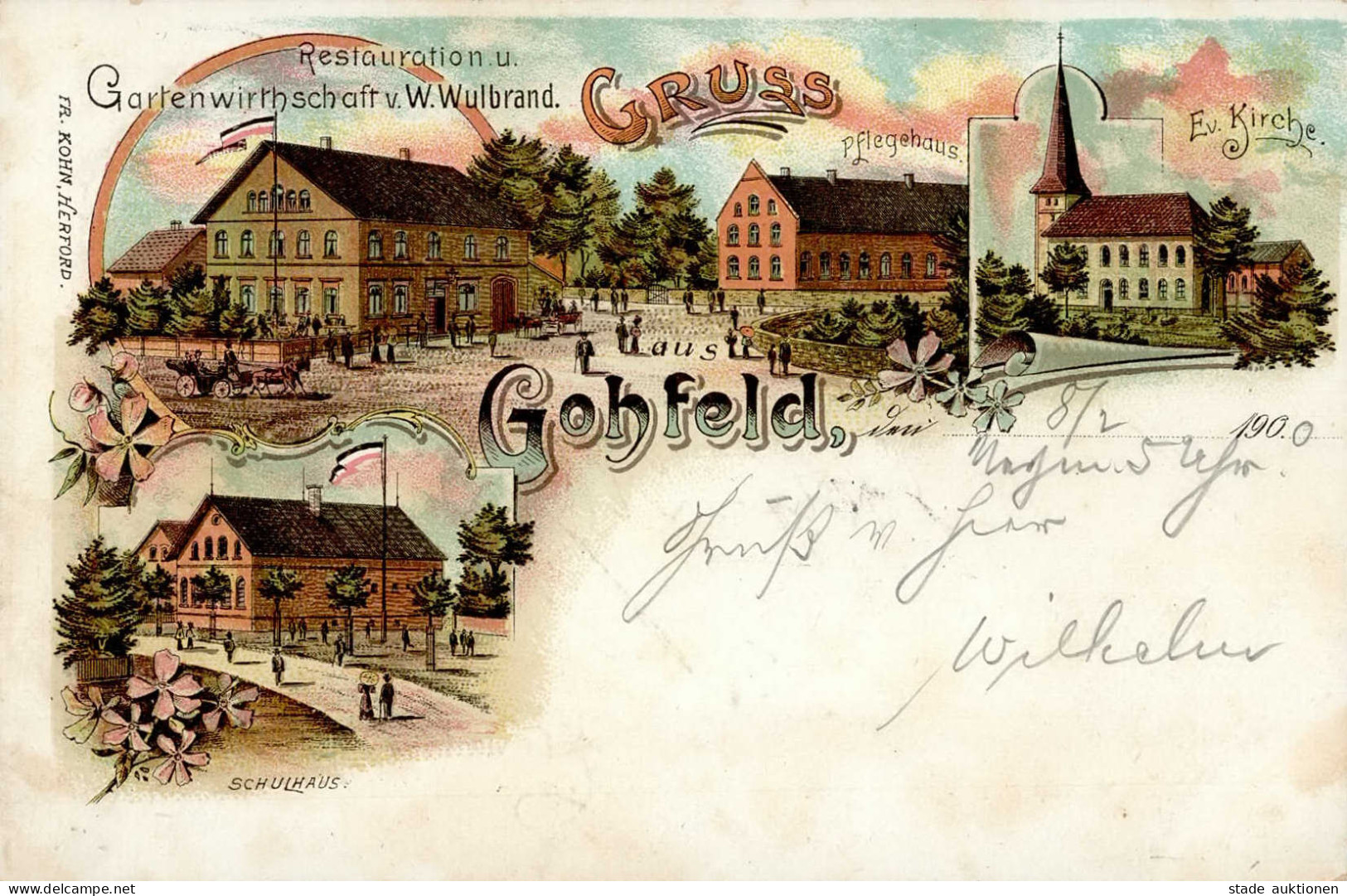 Gohfeld (4972) Gasthaus Wulbrand Schulhaus Ev. Kirche 1900 I- - Sonstige & Ohne Zuordnung