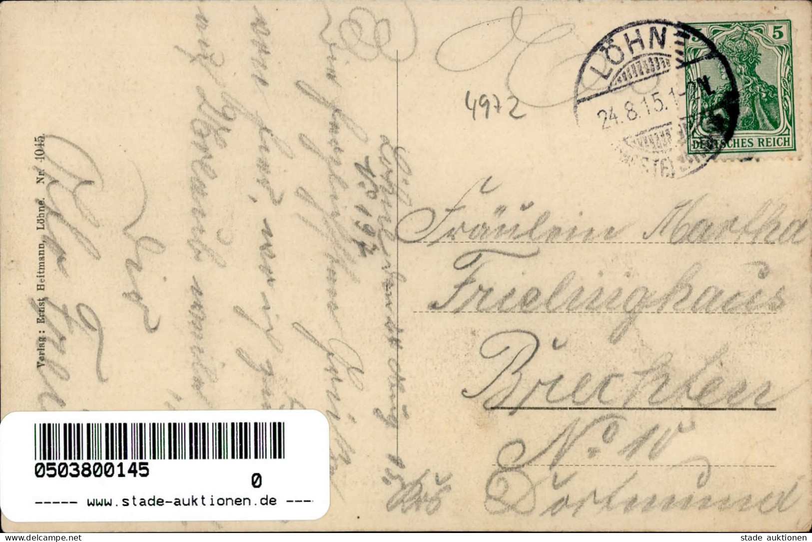 Löhne (4972) Postamt Bahnhofstrasse 1915 I- - Loehne