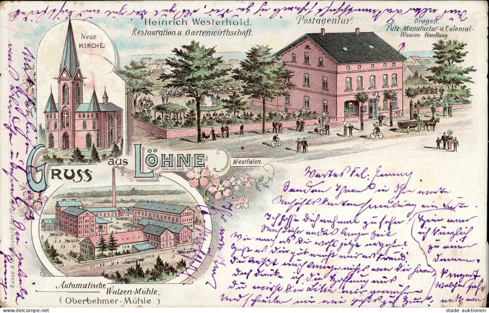 Löhne (4972) Postamt Drogen- Putz- Manufaktur- Und Kolonialwarenhandlung Gasthaus Westerhold 1900 I-II - Löhne