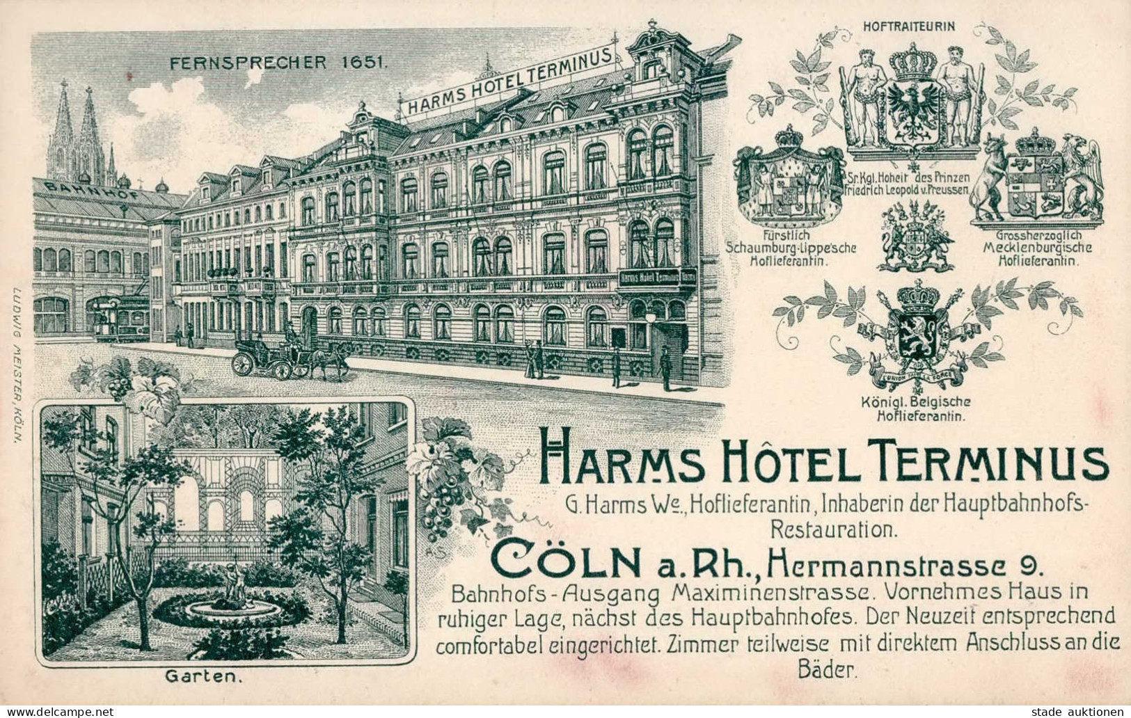 Köln (5000) Harms Hotel Terminus Hermannstrasse 9 Ak Ohne Einteilung I-II (Ecken Abgestossen, Fleckig) - Sager, Xavier